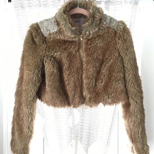 Free People faux fur beaded bomber size S